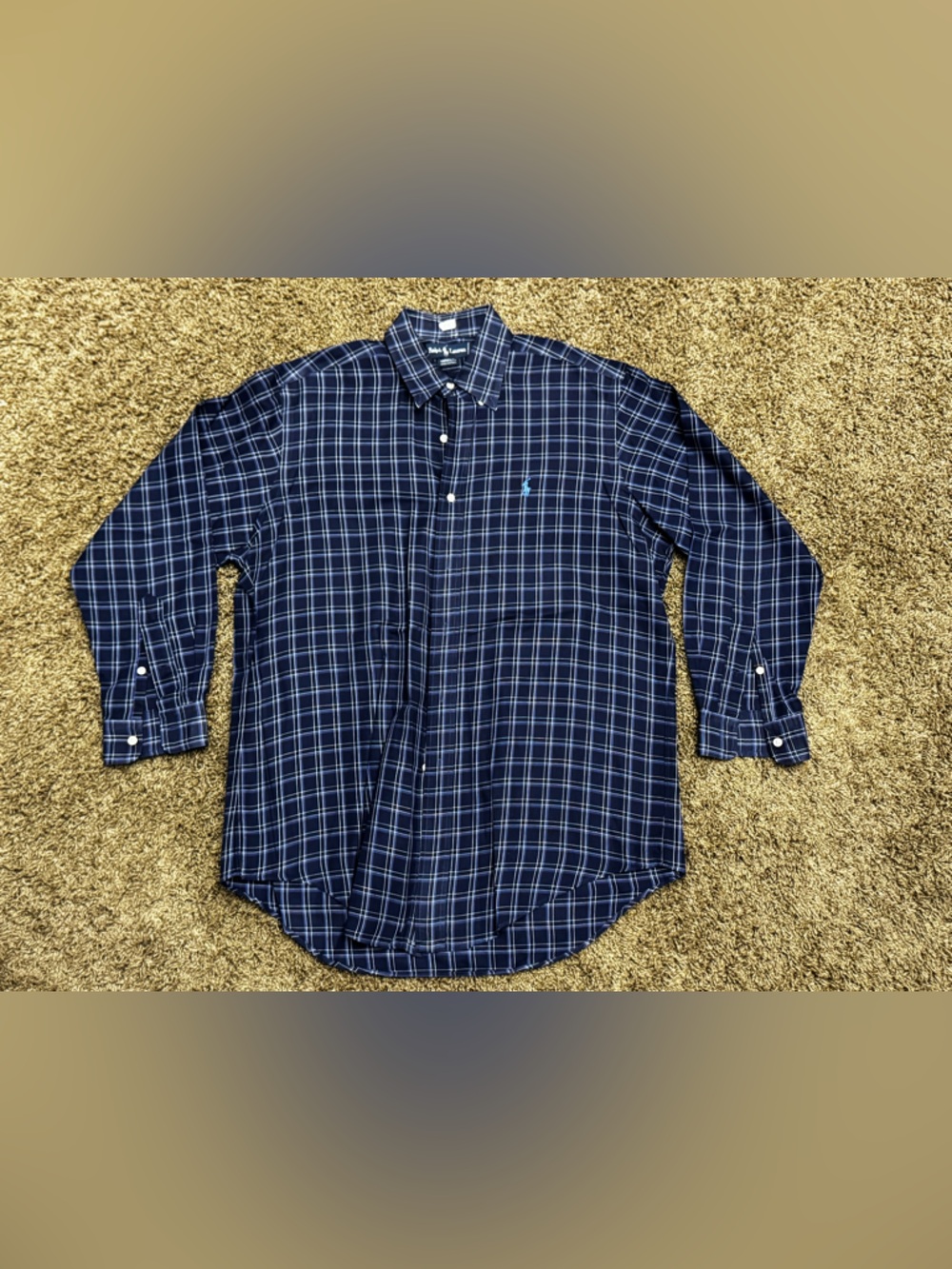 Ralph Lauren Yarmouth Navy Blue Plaid Dress Shirt 15.5 33